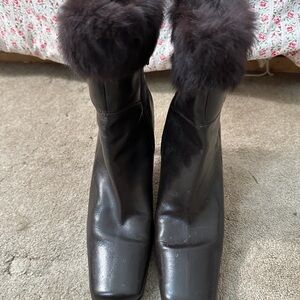 Karen Scott Black Fur-Trimmed Heeled Boots